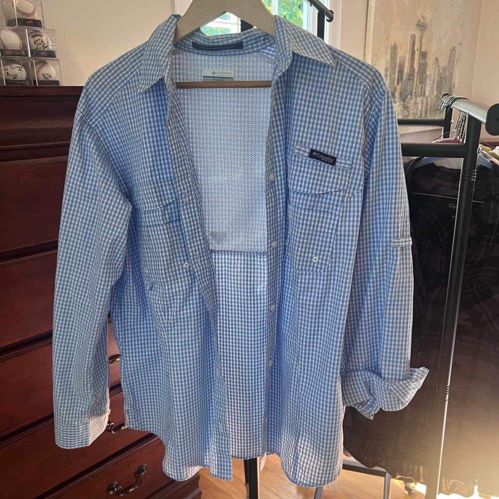 Columbia Blue Gingham Button Down Shirt